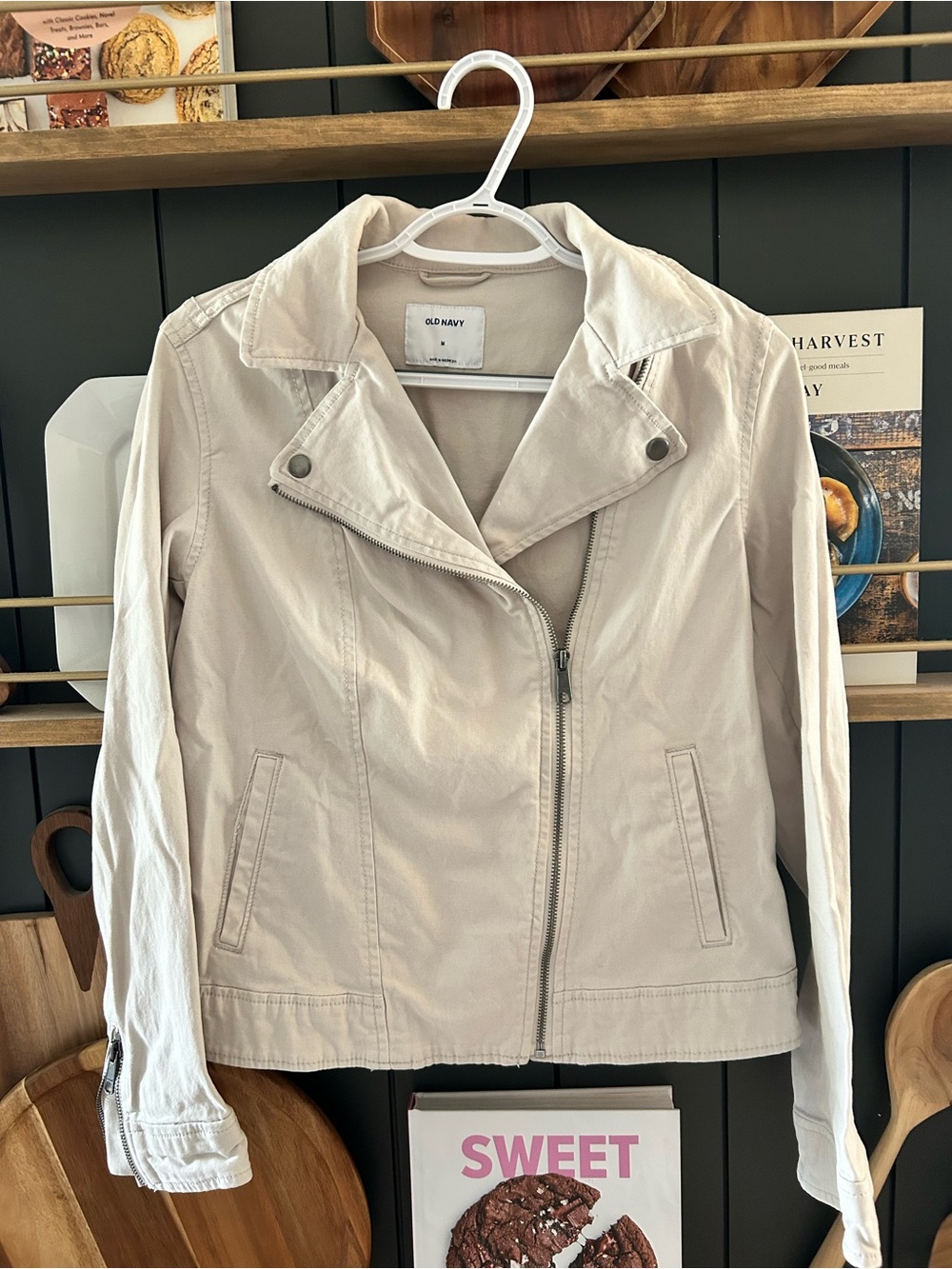 Old Navy Women's Cream Utility Moto Jacket